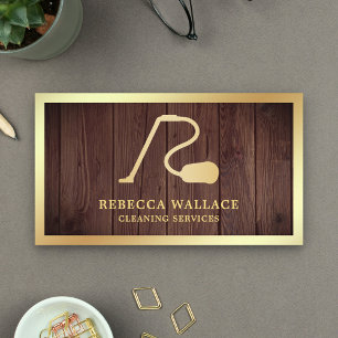 Rustic Wood Gold Stofzuiger Reinigingsdiensten Visitekaartje