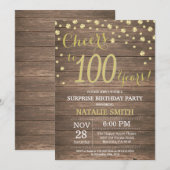 Rustic Wood Gold Surprise 100th Birthday Diamond Kaart (Voorkant / Achterkant)