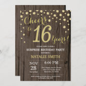 Rustic Wood Gold Surprise 16th Birthday Diamond Kaart (Voorkant / Achterkant)