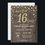 Rustic Wood Gold Surprise 16th Birthday Diamond Kaart<br><div class="desc">Verrassend 16e verjaardag Uitnodiging met Rustic Wood en Gold Glitter Diamond achtergrond.  landretro. Gold Confetti. Kinderen van afgelopen dag. Jongen of meisjes Teenage Lady Birthday. Voor verdere aanpassing,  te klikken gelieve de knoop "van de Aanpassing het"en ons ontwerphulpmiddel te gebruiken om deze sjabloon te wijzigen.</div>