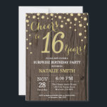 Rustic Wood Gold Surprise 16th Birthday Diamond Kaart<br><div class="desc">Verrassend 16e verjaardag Uitnodiging met Rustic Wood en Gold Glitter Diamond achtergrond.  landretro. Gold Confetti. Kinderen van afgelopen dag. Jongen of meisjes Teenage Lady Birthday. Voor verdere aanpassing,  te klikken gelieve de knoop "van de Aanpassing het"en ons ontwerphulpmiddel te gebruiken om deze sjabloon te wijzigen.</div>