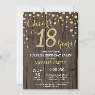 Rustic Wood Gold Surprise 18th Birthday Diamond Kaart