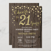 Rustic Wood Gold Surprise 21st Birthday Diamond Kaart (Voorkant / Achterkant)