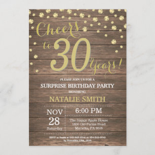 Rustic Wood Gold Surprise 30th Birthday Diamond Kaart