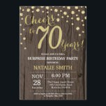 Rustic Wood Gold Surprise 70th Birthday Diamond Kaart<br><div class="desc">Verrassend 70e verjaardag Uitnodiging met Rustic Wood en Gold Glitter Diamond achtergrond.  landretro. Gold Confetti. Volwassen verjaardag. Mannelijke Mannen of vrouwen: Birthday. Voor verdere aanpassing,  te klikken gelieve de knoop "van de Aanpassing het"en ons ontwerphulpmiddel te gebruiken om deze sjabloon te wijzigen.</div>