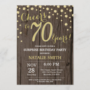 Rustic Wood Gold Surprise 70th Birthday Diamond Kaart