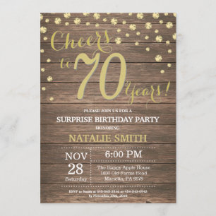 Rustic Wood Gold Surprise 70th Birthday Diamond Kaart
