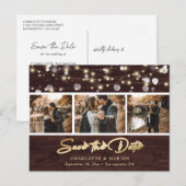 Rustic Wood Gold Wedding Photo Save the Date Aankondigingskaart (Voorkant / Achterkant)