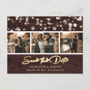 Rustic Wood Gold Wedding Photo Save the Date Aankondigingskaart