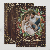 Rustic Wood Gold Wreatfoto-kerstkaarten Feestdagenkaart (Voorkant / Achterkant)
