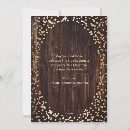 Rustic Wood Gold Wreatfoto-kerstkaarten Feestdagenkaart (Achterkant)
