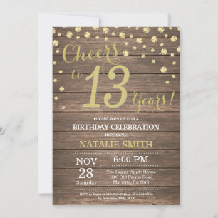 Rustic Wood Goud 13e Verjaardag Diamant Kaart