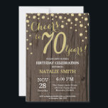 Rustic Wood Goud 70e Verjaardag Diamant Kaart<br><div class="desc">70e verjaardag uitnodiging met rustiek hout en goud glitter diamanten achtergrond.  retro. Gouden Confetti. Verjaardag voor volwassenen. Verjaardag van Mannen of vrouwen. Voor verdere aanpassing klikt u op de knop "Aanpassen" en gebruikt u onze ontwerptool om deze sjabloon te wijzigen.</div>