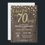 Rustic Wood Goud 70e Verjaardag Diamant Kaart<br><div class="desc">70e verjaardag uitnodiging met rustiek hout en goud glitter diamanten achtergrond.  retro. Gouden Confetti. Verjaardag voor volwassenen. Verjaardag van Mannen of vrouwen. Voor verdere aanpassing klikt u op de knop "Aanpassen" en gebruikt u onze ontwerptool om deze sjabloon te wijzigen.</div>