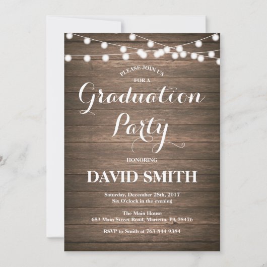 Rustic Wood Graduation Party Invitation Card Kaart (Voorkant)