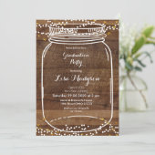 Rustic Wood Graduation Party Invitation Mason jar Kaart (Staand voorkant)