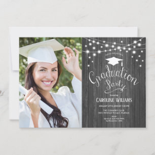 Rustic Wood Graduation Party with Photo Invitation Kaart