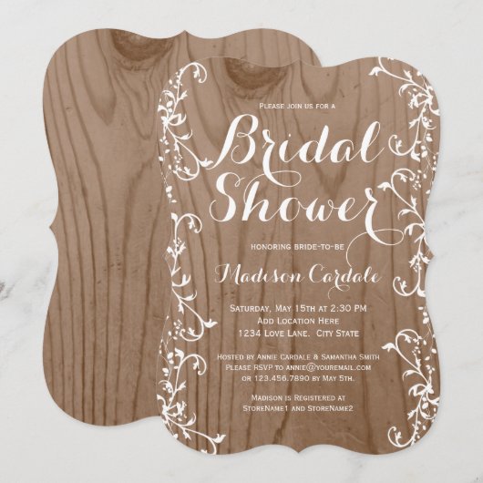 Rustic Wood Grain Bridal Shower Invitations Kaart (Voorkant / Achterkant)