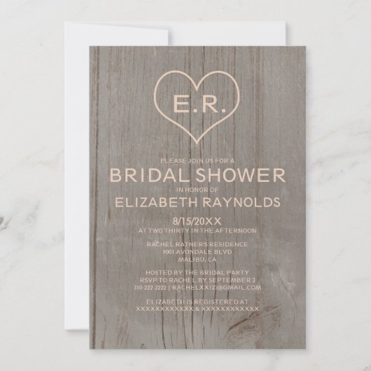 Rustic Wood Grain Bridal Shower Invitations Kaart (Voorkant)