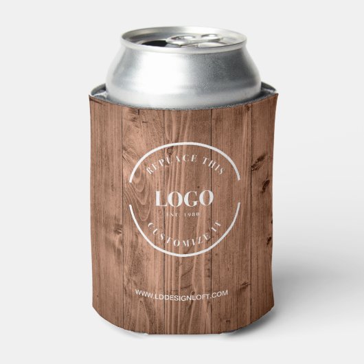 Rustic Wood Grain Custom Logo Personalize Blikjeskoeler (Blikje Voorkant)
