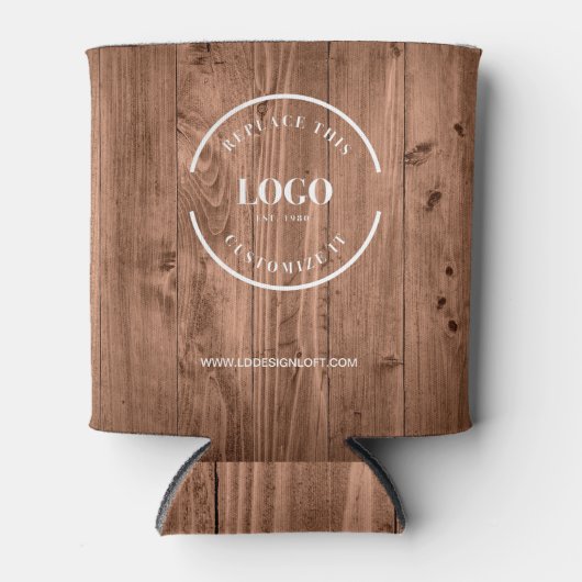 Rustic Wood Grain Custom Logo Personalize Blikjeskoeler (Voorkant)