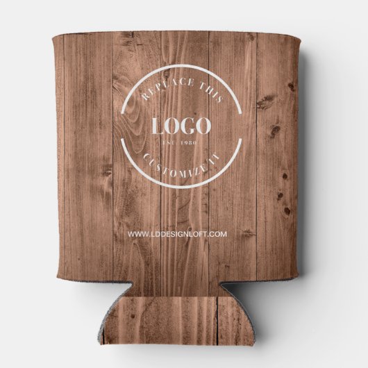 Rustic Wood Grain Custom Logo Personalize Blikjeskoeler (Achterkant)