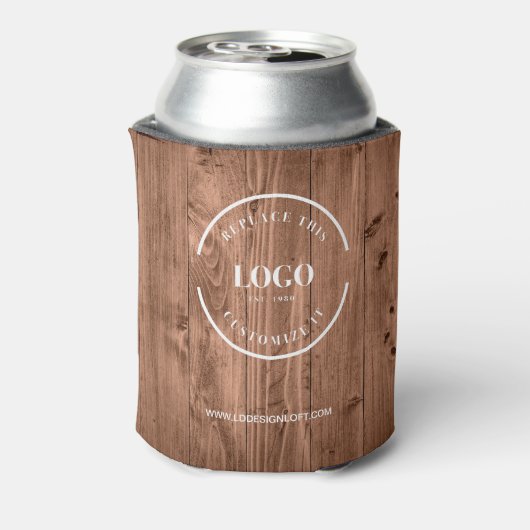 Rustic Wood Grain Custom Logo Personalize Blikjeskoeler (Blikje Achterkant)