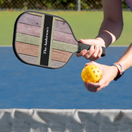 Rustic Wood Grain Customizable Family Name  Pickleball Paddle