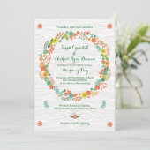 Rustic Wood Grain Floral Wreath Wedding Kaart (Staand voorkant)
