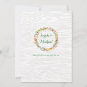 Rustic Wood Grain Floral Wreath Wedding Kaart (Achterkant)