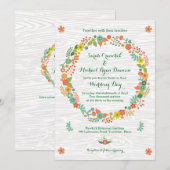 Rustic Wood Grain Floral Wreath Wedding Kaart (Voorkant / Achterkant)