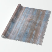 Rustic Wood Grain | Koper- en blauw-planten Cadeaupapier (Uitgerold)