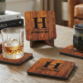 Rustic Wood Grain Monogram Custom Family Name Bier Onderzetter