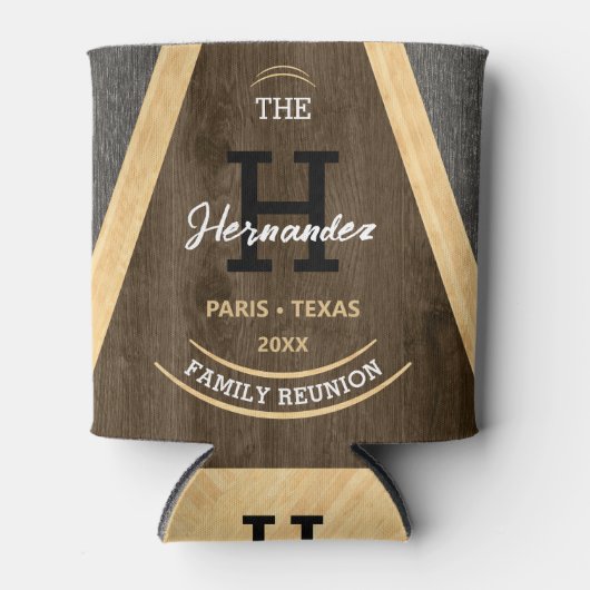 Rustic Wood grain Monogrammed Family reunion Brown Blikjeskoeler (Voorkant)