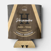 Rustic Wood grain Monogrammed Family reunion Brown Blikjeskoeler (Achterkant)