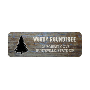 Rustic Wood Grain Pine Tree Evergreen Silhouette Etiket