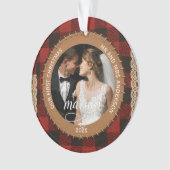 Rustic Wood Grain Plaid First Christmas Married  Ornament (voorkant)