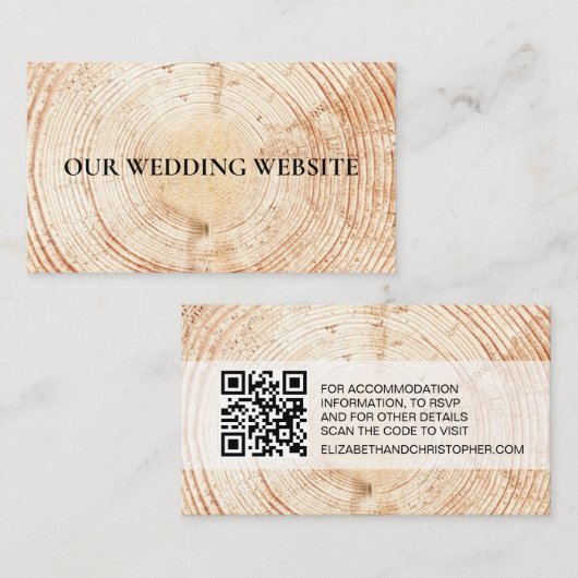 Rustic Wood Grain QR code bruiloft website Informatiekaartje (Voorkant / Achterkant)