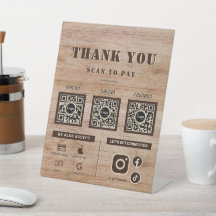 Rustic Wood Grain Scan te betalen 3 QR Code Dank u