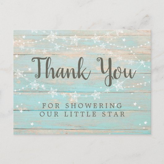 Rustic Wood Grain String Stars Dank u Briefkaart (Voorkant)