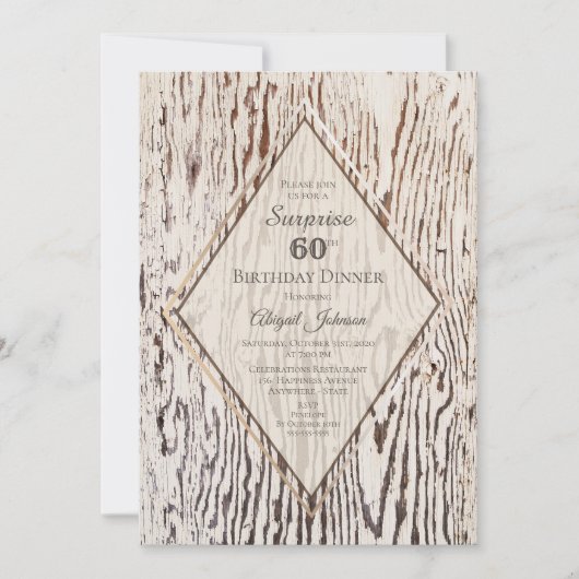 Rustic Wood Grain Surprise 60th Birthday Dinner Kaart (Voorkant)