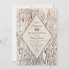 Rustic Wood Grain Surprise 60th Birthday Dinner Kaart