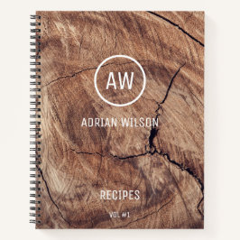 Rustic Wood Grain Texture Monogram Recipes Notitieboek