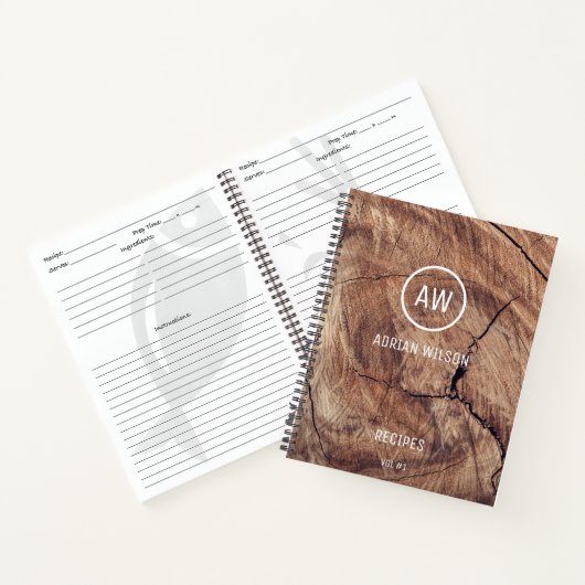Rustic Wood Grain Texture Monogram Recipes Notitieboek (Binnen)