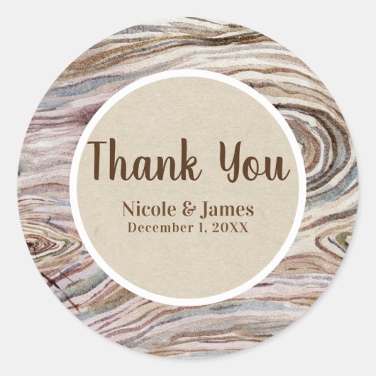 Rustic Wood Grain Waterverf Country Wedding Favor Ronde Sticker (Voorkant)