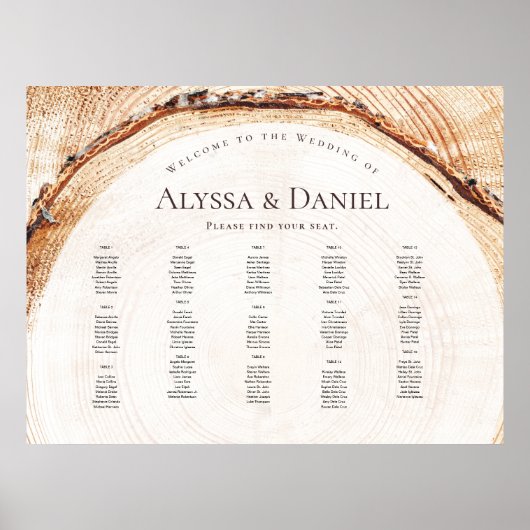 Rustic Wood Grain Wedding door Tafel Zitting Grafi Poster (Voorkant)