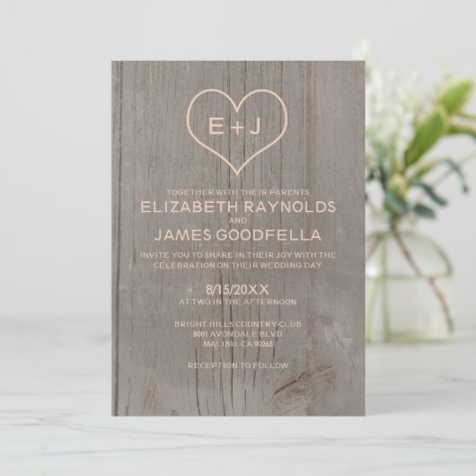 Rustic Wood Grain Wedding Invitations Kaart (Staand voorkant)