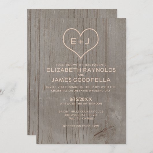 Rustic Wood Grain Wedding Invitations Kaart (Voorkant / Achterkant)