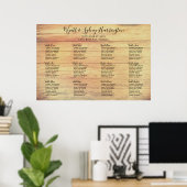 Rustic Wood Grain Wedding Reception Sezing Chart Poster (Thuiskantoor)