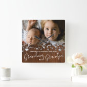 Rustic Wood Grandma & Grandpa Foto Vierkante Klok (Huis)